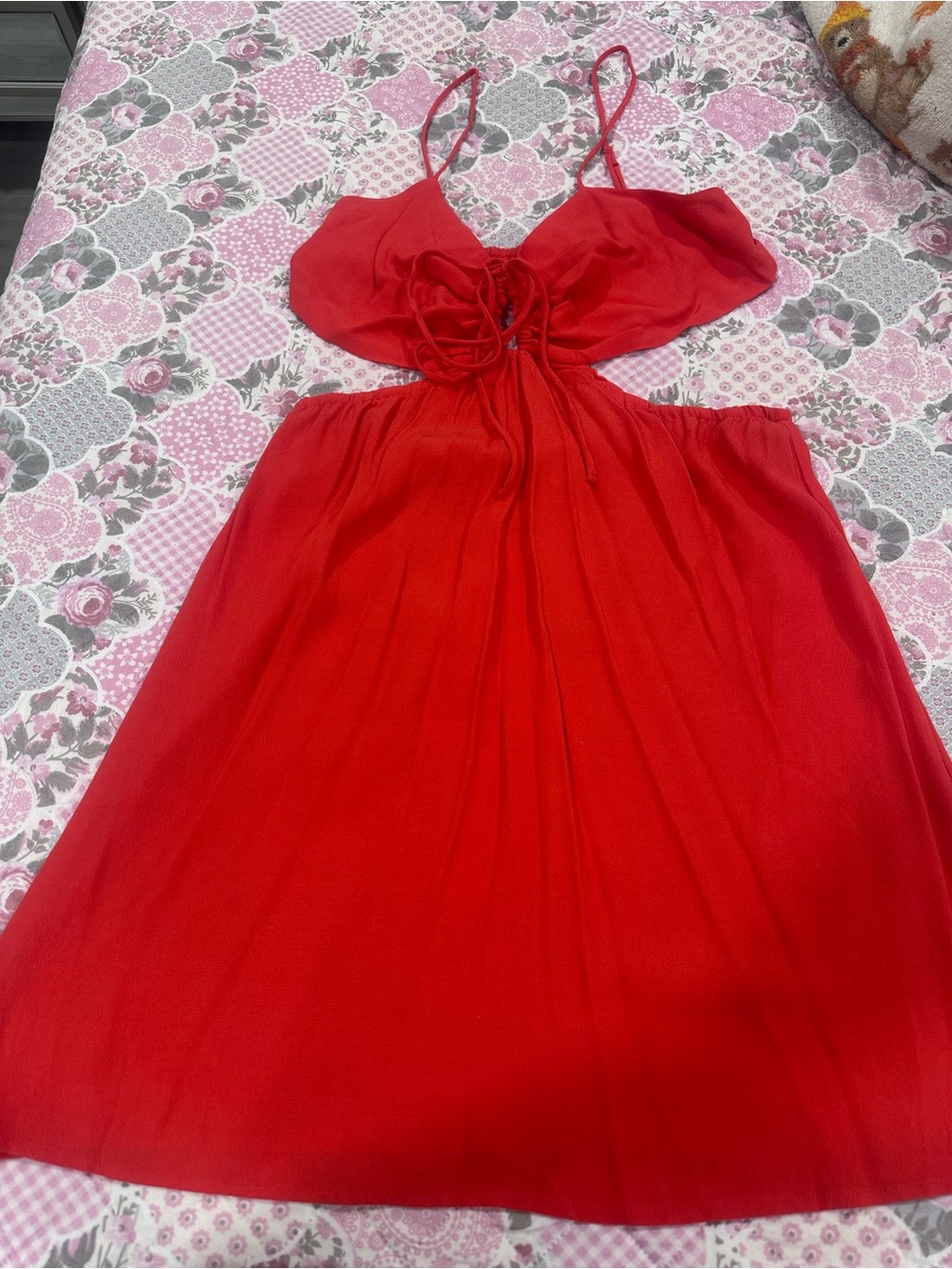 H&M Red Spaghetti-Strap Cutout Tie-Front Mini Dress